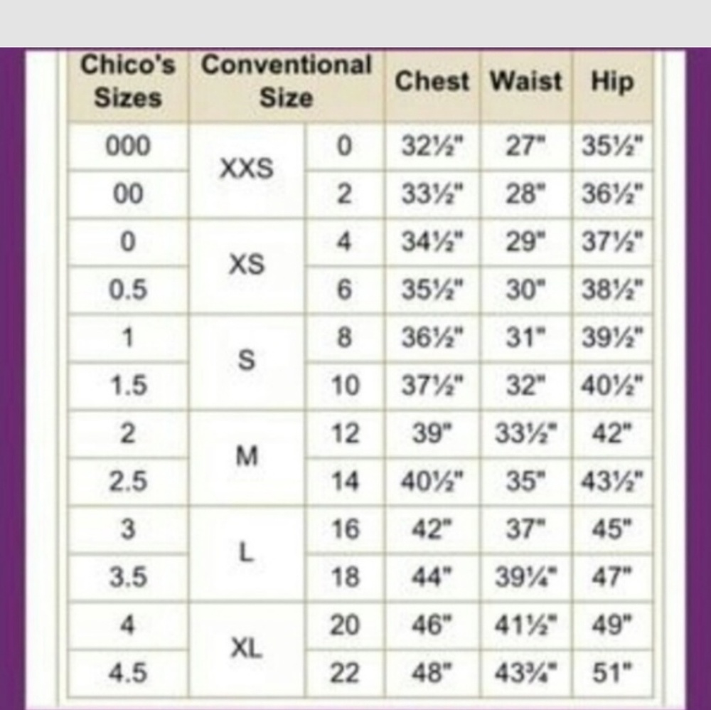 Chico size chart